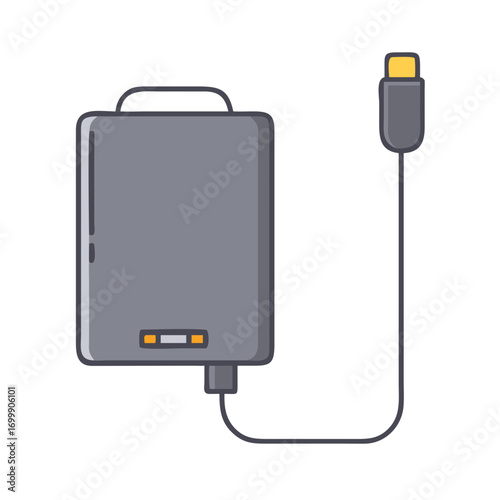 Illustration of an electronic power adapter with a USB type A connection
