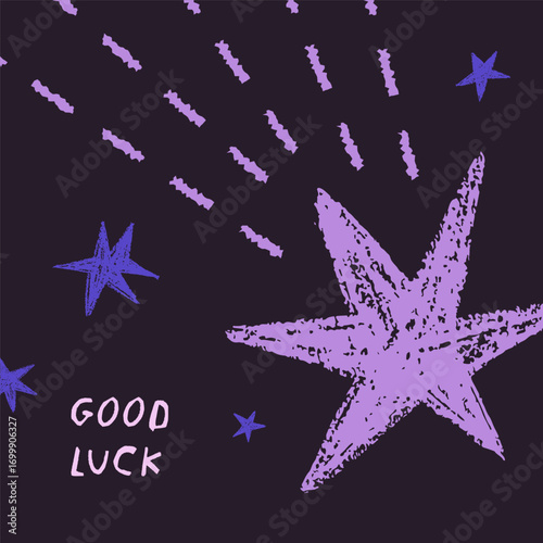 Shooting star, sparkles, modern style post card design. Greeting postcard wit...