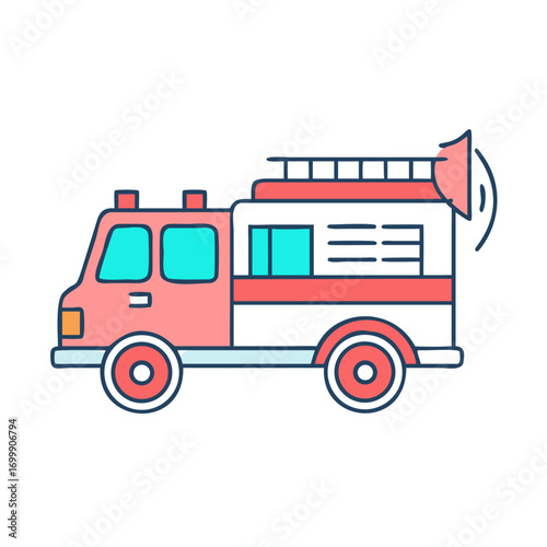 Cute and Colorful Fire Engine Cartoon Illustration on a White Background