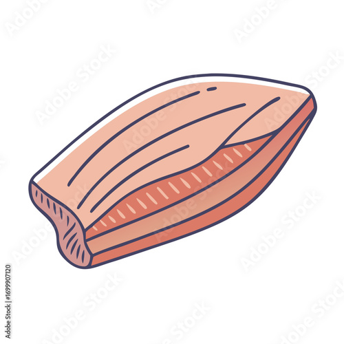 Stylized drawing of a raw meat chunk with visible muscle fibers illustration