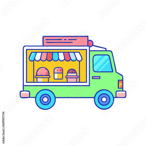 Cute Ice Cream Food Truck with Cartoonish Design and Bright Colors