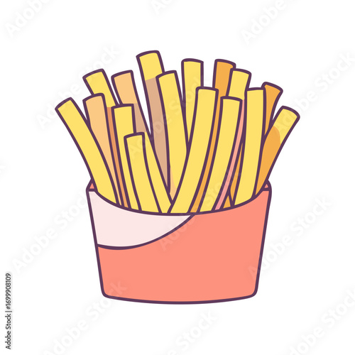 Cartoon french fries in a paper container ready to be enjoyed fast food
