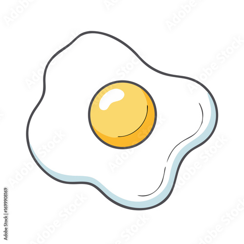 Cartoon drawing of a sunny side up egg, breakfast food illustration