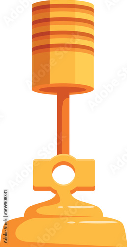 Golden piston moving inside combustion engine, converting pressure into reciprocating motion