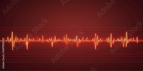 A dynamic red cardiogram illustrates a rhythmic heartbeat on a medical monitor
