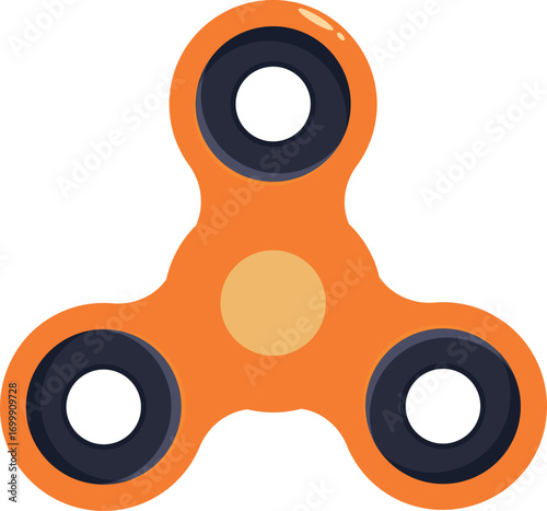 Orange fidget spinner toy rotating, fun and relaxing object for stress relief