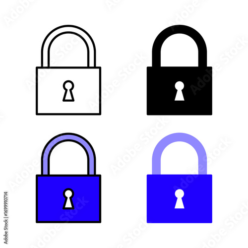 Lock Icon . in stroke, black and colored vectors collection isolated on white background.