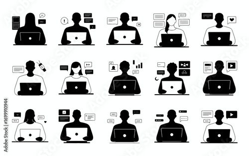 Vector art of set of people working on laptop vector icon