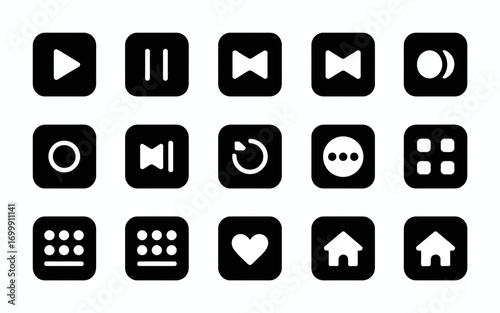 Vector art of media player icons set for web and mobile app