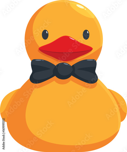 Charming yellow rubber duck adds a touch of elegance to bath time with its stylish black bow tie