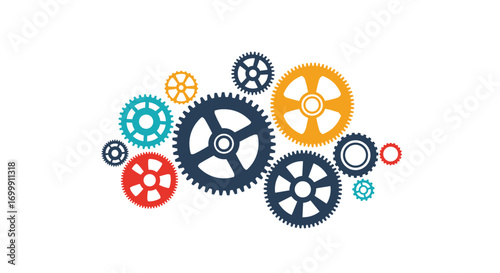 Abstract gears interconnected mechanism industrial design elements vector illustration