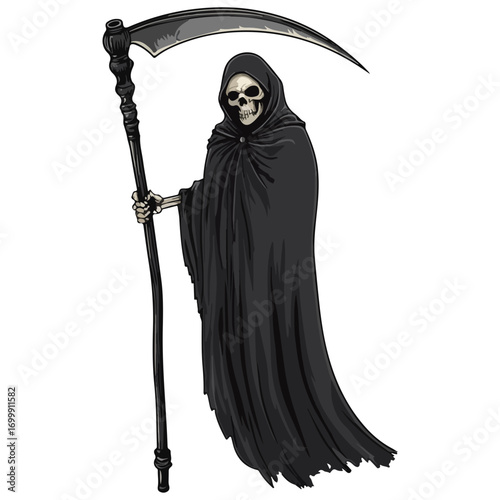 grim reaper, costume, halloween, festival, vector, transparent background, evil, horror, death, mask, reaper, devil, ghost, statue, model, dark, cloak, monster