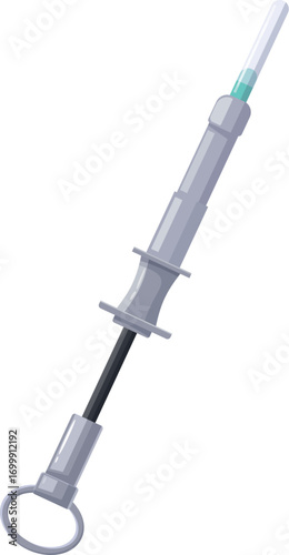Insemination gun with plunger, syringe, and ring handle used for artificial insemination in livestock breeding