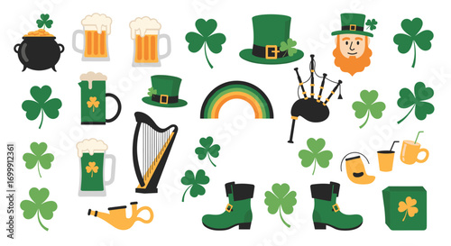 Lucky irish symbols and festive elements for st patricks day celebration