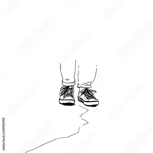 Illustration of shoes sneakers footwear legs jeans walking fashion style clothing apparel casual urban line art