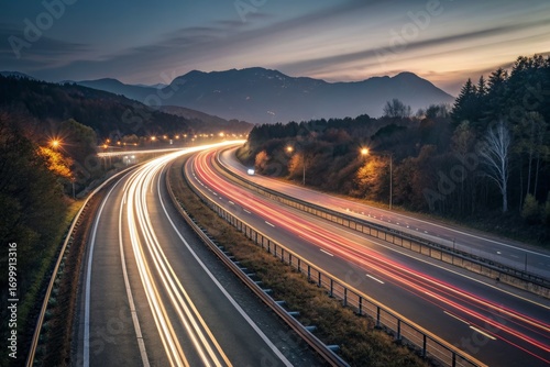 Highway Light Trails at Dusk