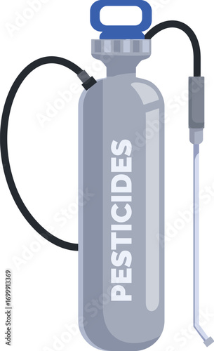 Metal pesticide sprayer with a long nozzle and a blue handle, ensuring efficient pest control for healthy crops