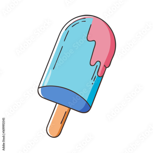 Delicious dripping pink and blue popsicle on a stick, summer treat