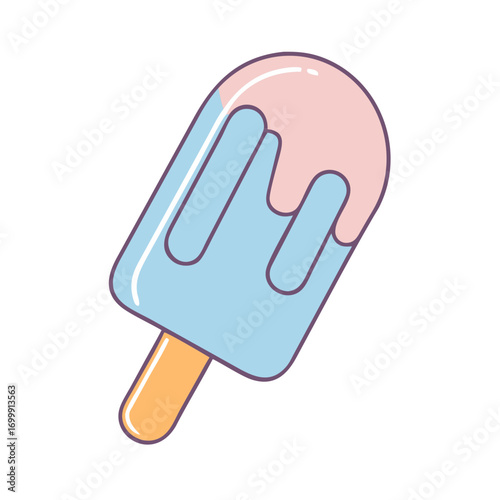 Delicious two flavored ice cream popsicle on a stick ready to eat