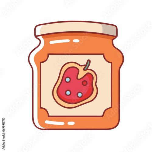 A delicious jar of strawberry jam with a classic label design