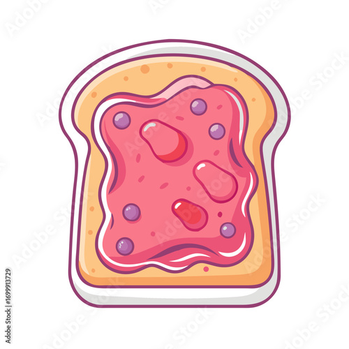 Stylized Toast with Berry Jam Illustration on White Background Cartoon Style