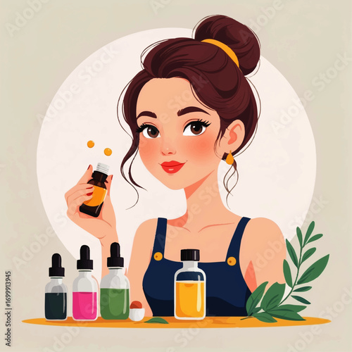Woman Demonstrating Essential Oils for Skincare and Wellness Routine
