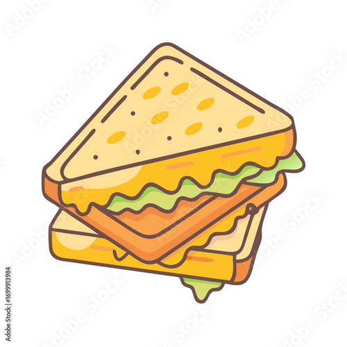 Stack of delicious looking cartoon sandwiches with lettuce and other fillings