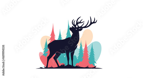 Majestic stag standing tall amidst a colorful abstract forest landscape