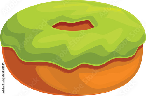 Green glazed donut dripping, a sweet treat for breakfast or dessert