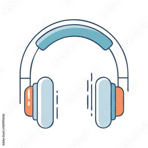 Stylized Vector Graphic of Headphones in Light Blue and Orange Tones