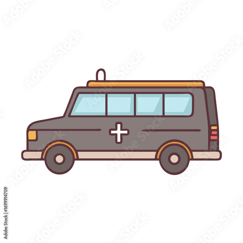 Cartoon ambulance with a red cross, ready for emergency medical service