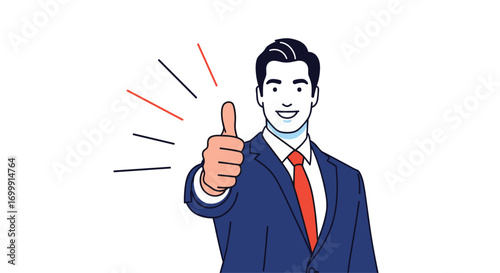 Successful businessman gives thumbs up approval gesture showing satisfaction