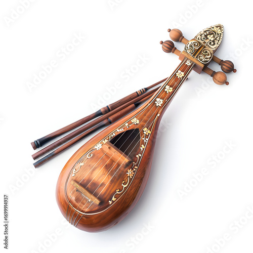 Thai musical instrument Phin isolated on white background