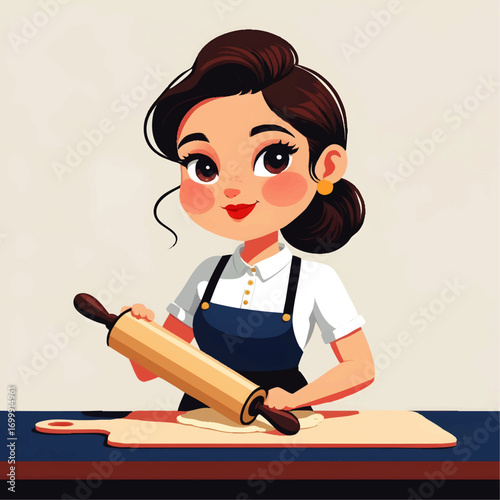 Creative Baker Kneading Dough with Rolling Pin for Delicious Pastries