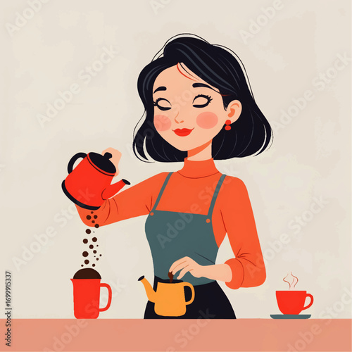 Woman Preparing A Warm Beverage In A Cozy Kitchen