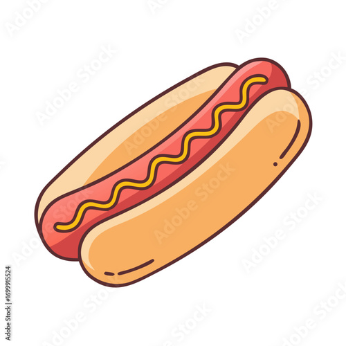 Delicious hotdog with mustard illustration on plain white background digital art