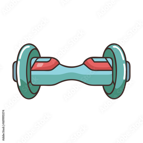 Sleek turquoise hoverboard with red accents isolated on white background illustration