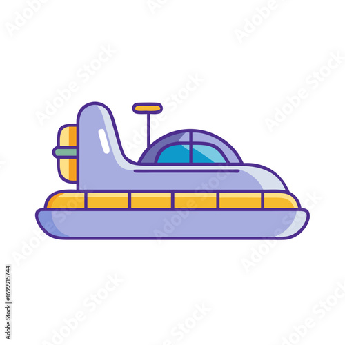Cartoon hovercraft with blue windows and yellow accents ready for adventure