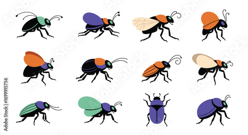 A collection of colorful insect illustrations depicting various arthropods
