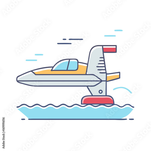 Vector Illustration of a Modern Hydrofoil Boat Gliding over Water with Speed