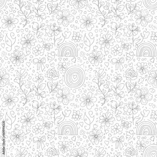 Abstract pattern of fine speckled textures scattered across a white background in a grayscale aesthetic