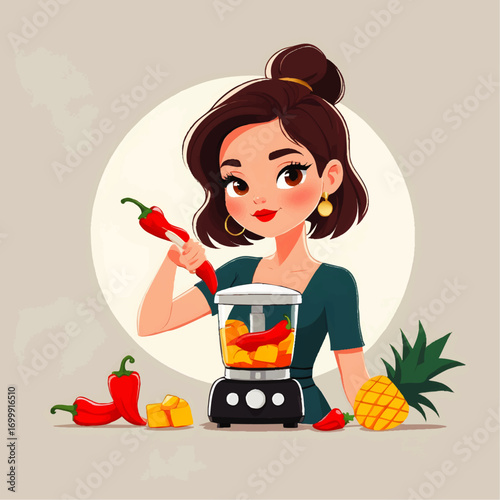 Woman Preparing Spicy Pineapple Salsa Recipe with Fresh Ingredients