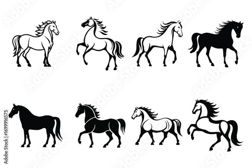 set of horse silhouettes, Horse Silhouette vector for Logos icon design set