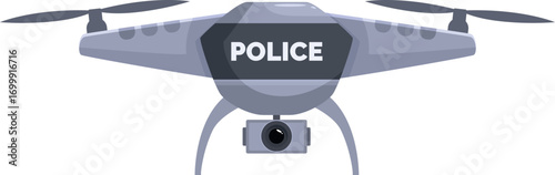 Flying police drone monitoring public area, with camera and propellers rotating