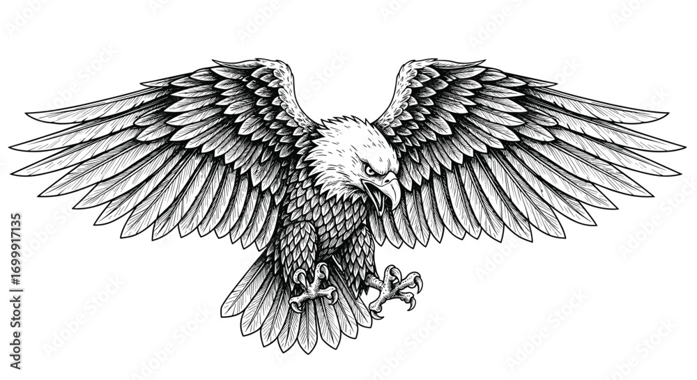 Obraz premium Majestic eagle spreading its wings in a detailed illustration style