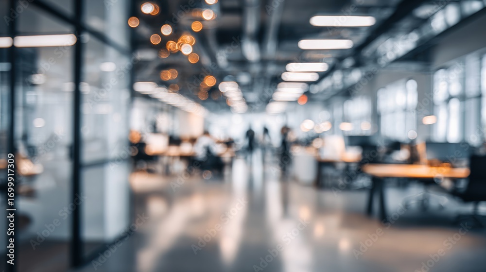 Fototapeta premium Abstract blurred interior modern office space with business people working banner background with copy space. High quality