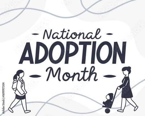 National Adoption Month Illustration with Walking People and Abstract Background for Social Media and Marketing Purposes