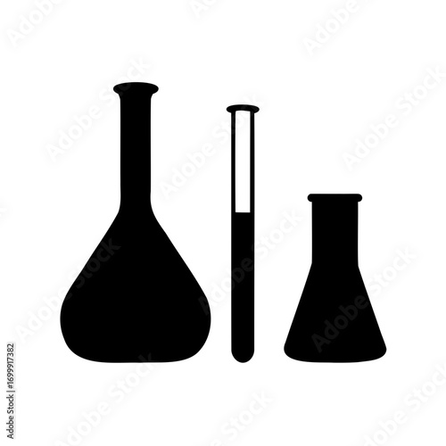Silhouette of Scientific Laboratory Glassware Flasks and Test Tubes for Chemical Experiments