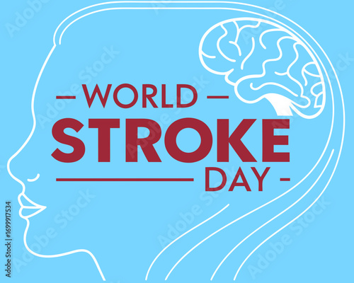 World Stroke Day Awareness Illustration with Human Head Outline and Brain on Light Blue Background