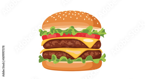 Delicious double decker cheeseburger with fresh lettuce and tomatoes